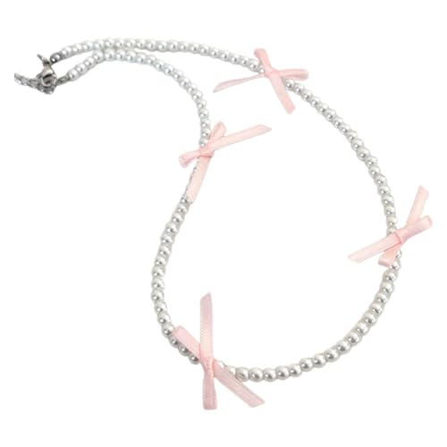 BABYVIVA Halsketten für Frauen, elegante Schleife, Charm-Halskette, Choker, Perlen, modisches Schlüsselbein-Kette, Schmuck, The chain length is about 45.5CM, Imitationsperle + Spitze von BABYVIVA