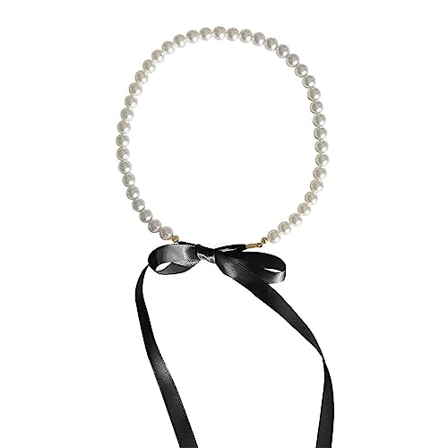 BABYVIVA Halsketten für Frauen, elegante Schleife, Choker, Imitationsperlen Halskette, Damenschmuck, Y2K, Mode-Accessoires, perfekt für Hochzeit, Party, Alltag, The pearl is about 32cm long, von BABYVIVA