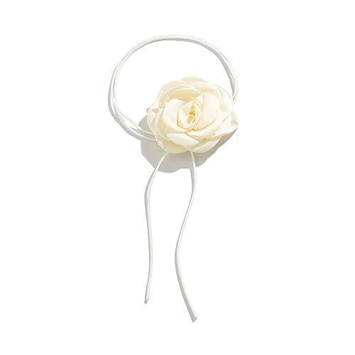 BABYVIVA Halsketten für Frauen, elegante Stoff-Blumenband-Halskette, langer Strang, Schlüsselbeinkette, Stoffmaterial für Hochzeit, Party, Alltag, Flowers 9cm, Stoff von BABYVIVA