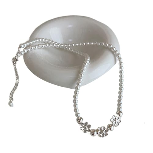 BABYVIVA Halsketten für Frauen, elegante handgefertigte Legierung Halskette mit Blumen, modische Blumenkragenkette, Verzierung, auffälliger Perlen-Charm, 38+5CM, Metall von BABYVIVA