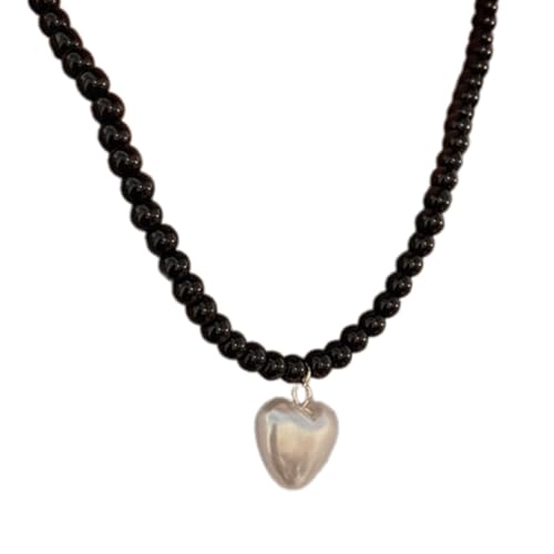BABYVIVA Halsketten für Frauen, elegante herzförmige Anhänger-Halskette, stilvolle Perlen-Halskette mit Herz-Anhänger für Versammlungen, Partys, 40cm+6cm extension chain, Imitationsperle von BABYVIVA