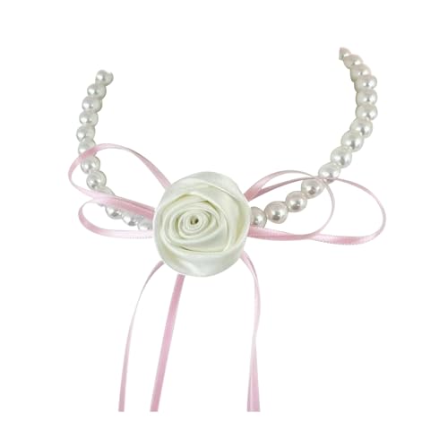 BABYVIVA Halsketten für Frauen, eleganter französischer Stil, Halskette, schöne Schleife und Rosen-Anhänger, Halskette für modische Damen, 45 cm, Imitationsperle von BABYVIVA