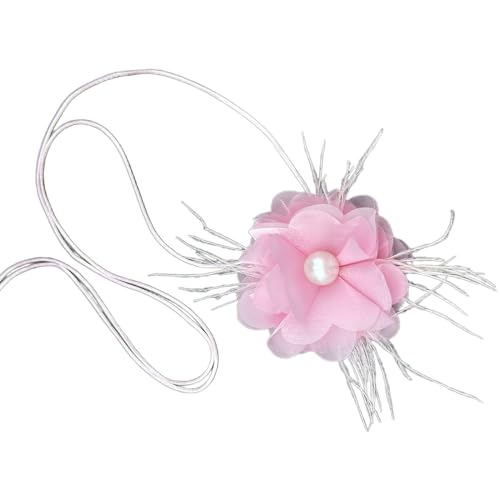 BABYVIVA Halsketten für Frauen, französischer Stil, Blumen-Halskette, Feder, Kamelie, Schlüsselbeinkette, verstellbare Schleife, geknotete Seil-Halsketten für Frauen, 10 cm, Stoff von BABYVIVA