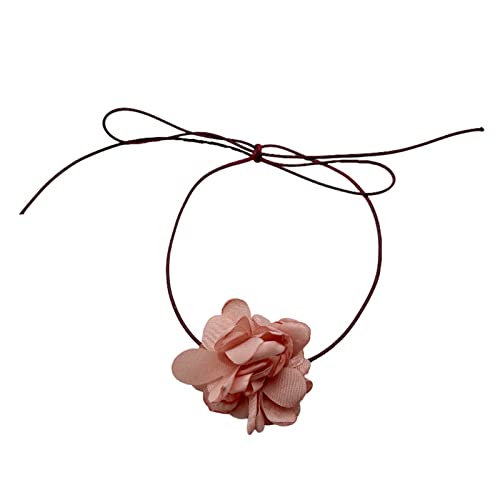 BABYVIVA Halsketten für Frauen, langes Seil, große Blume, Choker-Halskette für Damen, elegante Schnürkette, Halskette am Hals, Modeschmuck-Accessoire, 120 cm, Wachsfaden + Tuch von BABYVIVA