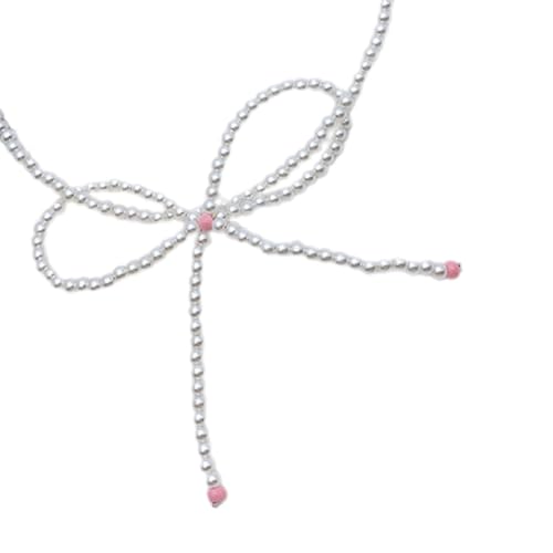 BABYVIVA Halsketten für Frauen, modische Halskette mit Schleifen-Anhänger, exquisite Perlenkette für Frauen und Mädchen, handgefertigte Schlüsselbeinkette, Schmuckanhänger, About 40+6CM, von BABYVIVA