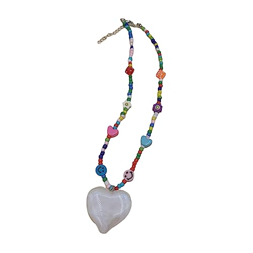 BABYVIVA Halsketten für Frauen, modische Herz-Anhänger-Halskette mit zarten Perlen, Herz-Anhänger, Choker, bunte Perlen, Halskette, Geschenk für Freundinnen, As shown in the figure, Meter-Perlen von BABYVIVA