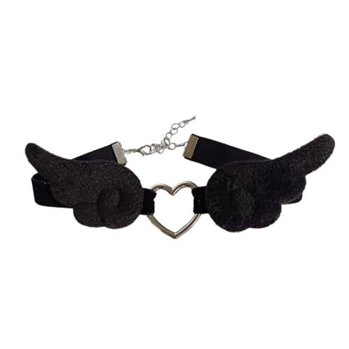 BABYVIVA Halsketten für Frauen, modische schwarz-weiße Engelsflügel-Halskette, wunderschön gearbeitet, schwarz-weiß Engelsflügel-Hals-Kette, Choker-Schmuck, 30 cm, Plüsch von BABYVIVA