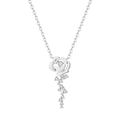 BABYVIVA Halsketten für Frauen, neuartige einfache Diamanten, Rosen-Blumen-Anhänger, passendes Schlüsselbein-Kette, verstellbar, lange Kette, kalter Wind, Metallhalskette, As shown in the figure, von BABYVIVA