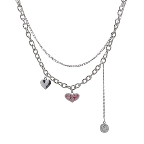 BABYVIVA Halsketten für Frauen, rosa Herz-Halskette, stilvolle Halskette, eleganter Halsschmuck, Legierungsmaterial, perfektes Geschenk für Frauen und Mädchen, 43+8CM, Metall von BABYVIVA