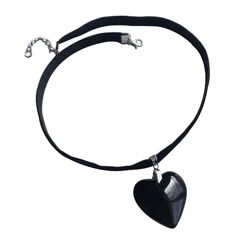 BABYVIVA Halsketten für Frauen, schwarze Herz-Halskette, großer Glasherz-Anhänger, Schlüsselbeinkette, Stoffkette, verstellbare Halskette, Schmuck, Geschenk für Damen, 32 cm, Glas + Stoff von BABYVIVA