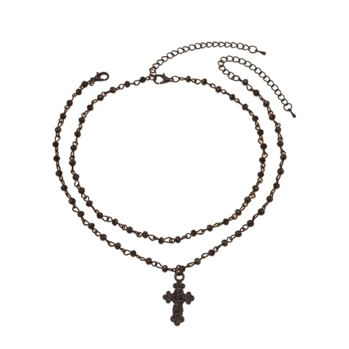 BABYVIVA Halsketten für Frauen, stilvolle doppellagige Halskette, Mond/Kruzifix-Anhänger, Schlüsselbein-Ketten, verstellbare Perlen-Choker-Ornament für den täglichen Gebrauch, As shown in the figure, von BABYVIVA