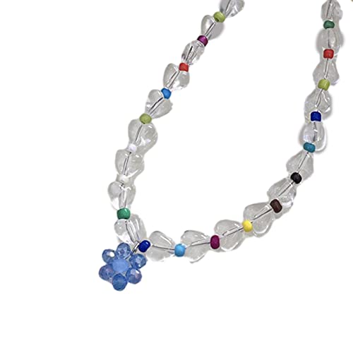 BABYVIVA Halsketten für Frauen, süße Sommer-Perlen-Halskette, Blumen-Charm, Choker, handgefertigter Halsschmuck, künstliches Kristallmaterial, Partyschmuck, 38 cm, Kristall von BABYVIVA