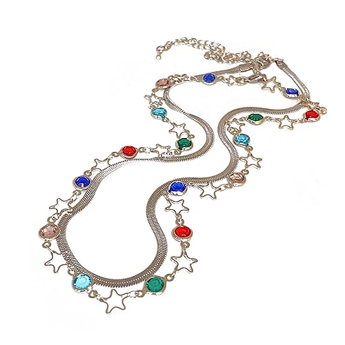 BABYVIVA Halsketten für Frauen, süße coole Schlangenknochen-Halskette, doppellagig, bunt, Zirkonia, Choker-Halskette, Modeschmuck, elegante Schlüsselbein-Kette, See dimensional drawing, Metall von BABYVIVA