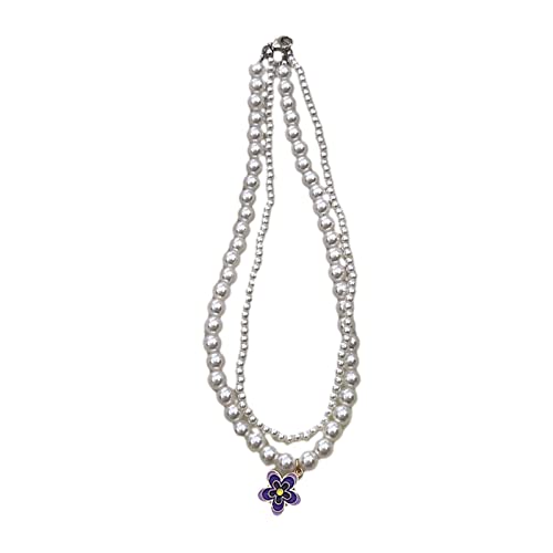 BABYVIVA Halsketten für Frauen, süße schöne Halskette, doppellagiger Blumenanhänger, Schlüsselbein-Halskette, Perlenkette, Choker für Frauen, Mädchen, Teenager, 40 cm, Imitationsperle von BABYVIVA