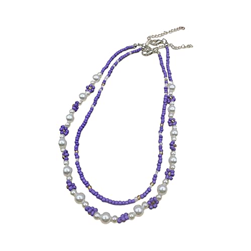 BABYVIVA Halsketten für Frauen, süße süße Blumen-Perlen-Halskette, doppellagige Perlen-Halskette, Modeschmuck, elegante Schlüsselbeinkette, Geschenk, 43 cm, Meter-Perlen von BABYVIVA