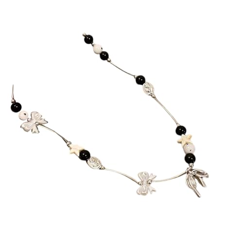 BABYVIVA Halsketten für Frauen, süße und stilvolle Stern-Perlen-Halskette, einzigartiger Stern-Anhänger, Halskette mit Schleifen-Verzierung, Perlen-Halskette, The pendant is 22mm long, Metall von BABYVIVA