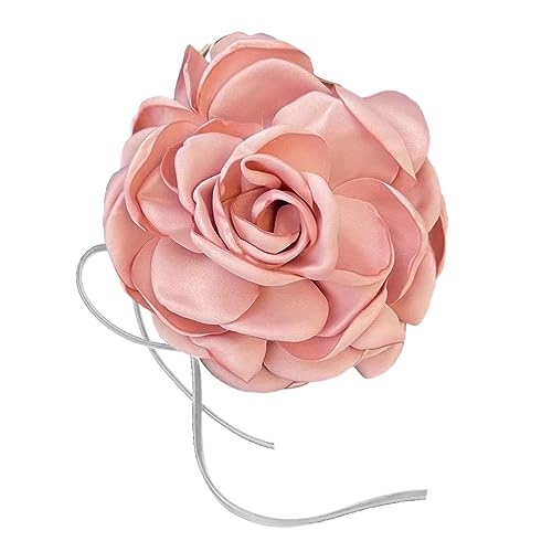 BABYVIVA Halsketten für Frauen, übergroße florale Statement-Halskette, einzigartiger Stoff-Blumen-Choker, auffällige Halskette für Frauen, florales Schlüsselbeinkette, Approx. 15cm, Stoff von BABYVIVA