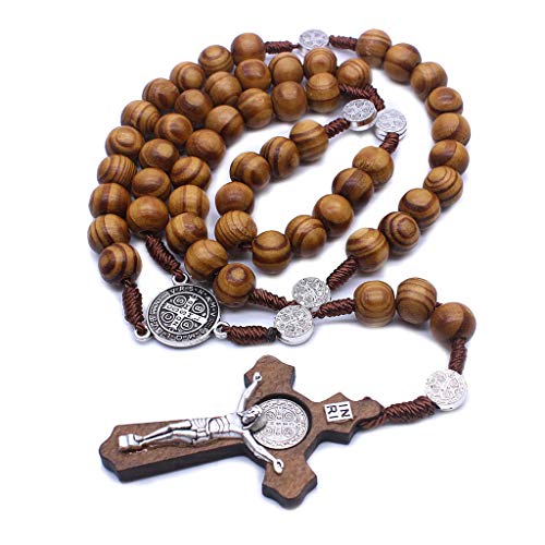 BABYVIVA Modischer, runder katholischer Rosenkranz für Kreuz, religiöse Holzperlen, Herren-Halskette, Charm, Geschenk für Ehemann, Vater, Großvater, As shown in the picture, Holz von BABYVIVA