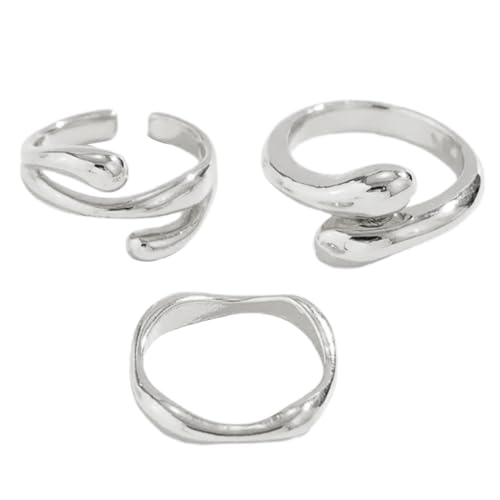BABYVIVA Ringe für Damen, biegbare Metallringe, Schmuck-Set, auffällig, flüssige Lava-Form, Verzierung, stilvolle Ringe, Schmuck für Damen und Herren, Diameter 1.7cm, Metall von BABYVIVA