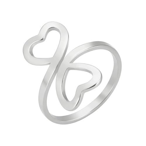 BABYVIVA Ringe für Damen, minimalistischer Doppelherz für Damen und Herren, Edelstahl, offener Fingerring, Modeschmuck, Verlobungsgeschenk für Liebhaber, As shown in the figure, Edelstahl von BABYVIVA