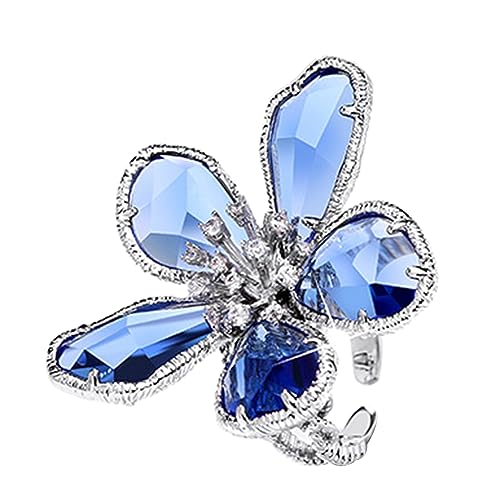 BABYVIVA Ringe für Frauen, süße Kristalle, übertriebene große Strasssteine, Blumenringe, einfache Kombination, Hochzeit, Verlobung, Öffnung für Frauen, 4.1 * 3.2 cm, Strass-Legierung von BABYVIVA