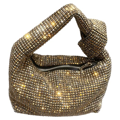 BABYVIVA Tasche für Damen, Abendtasche, modische Clutch, Geldbörse, Handtasche, Strass, Clutch, Hochzeit, Party, Geldbörse, Unterarmtasche für Bankette, Deep Gold, 22*12*12cm von BABYVIVA