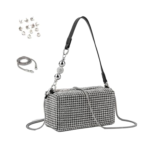 BABYVIVA Tasche für Damen, Abendtasche, modische Strass-Geldbörse, trendige Schultertasche, Crossbody-Tasche, Mädchen, passend für Partys, Silberne drei Perlen, 18*10*8cm von BABYVIVA