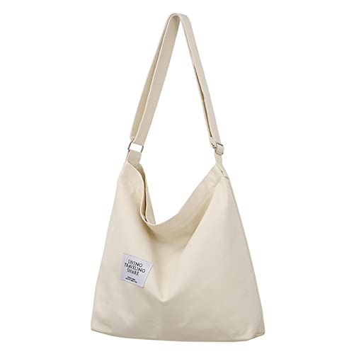 BABYVIVA Tasche für Damen, Canavs-Tasche, lässige Umhängetasche, Canavs, Umhängetasche, Reißverschluss, verstellbarer Schultergurt für die Schule, beige, 36*36*9cm von BABYVIVA