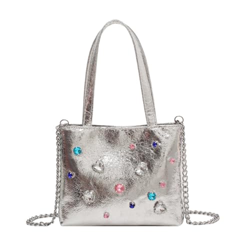 BABYVIVA Tasche für Damen, Handtasche, Umhängetasche, Diamant-Freizeittasche für Mädchen, Frauen, Crossbody-Tasche, trendige Kettentasche, Damengeldbörse, vielseitige Taschen, silber von BABYVIVA