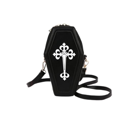 BABYVIVA Tasche für Damen, Retro, Gothic, Umhängetasche, Halloween, Handtasche für Kreuz, Crossbody-Tasche, Sarg-Form, Geldbörsen für Frauen und Mädchen, Themenparty, weiß, 22*8*12cm von BABYVIVA