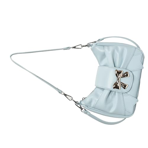 BABYVIVA Tasche für Damen, Schleife, Umhängetasche, koreanischer Stil, Umhängetasche, modische Kuriertasche, PU-Leder, Unterarmtasche, Einkaufstasche, Dating-Tasche, blau, 23*17*7cm von BABYVIVA