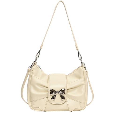 BABYVIVA Tasche für Damen, Schleife, Umhängetasche, koreanischer Stil, Umhängetasche, modische Kuriertasche, PU-Leder, Unterarmtasche, Einkaufstasche, Dating-Tasche, weiß, 23*17*7cm von BABYVIVA