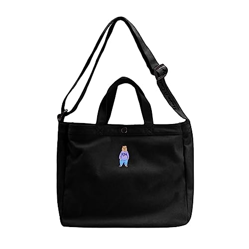 BABYVIVA Tasche für Damen, Segeltuch, Reisetasche, Handtasche, Umhängetasche, bestickt, Bär, Schultertasche, Büchertasche, vielseitige Kuriertasche für Mädchen und Frauen, Schwarz , As shown in the von BABYVIVA