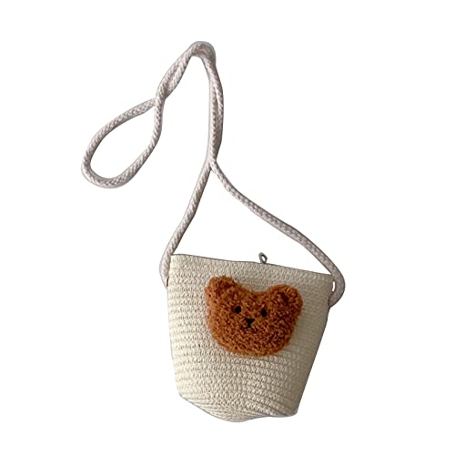 BABYVIVA Tasche für Damen, Teenager, Baby, Mädchen, Münzgeldbörse, schöne Kinder, Stroh, kleine Umhängetasche, niedliche Kinder-Prinzessinnen-Umhängetasche, milchig, Top width 14 Bottom width 10 von BABYVIVA