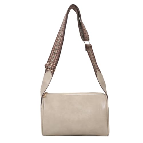 BABYVIVA Tasche für Damen, Vintage, geometrisch, breiter Riemen, Kissen, Schultertasche, große Kapazität, PU-Leder, Umhängetasche, kleine Handtasche, Geldbörse für Damen, beige, 24*15*12cm von BABYVIVA