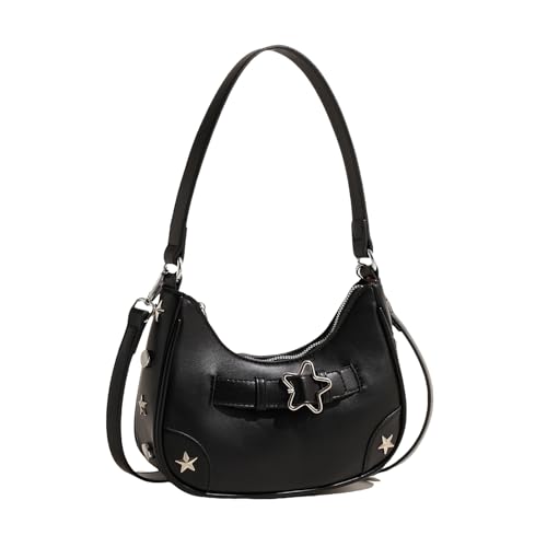 BABYVIVA Tasche für Damen, Vintage-Stil, PU-Leder, Unterarmtasche, modische Schultertasche, Umhängetasche, 90er-Jahre-Stil, ästhetischer Stern, verstellbarer Riemen, Handtasche, Schwarz , As shown in von BABYVIVA