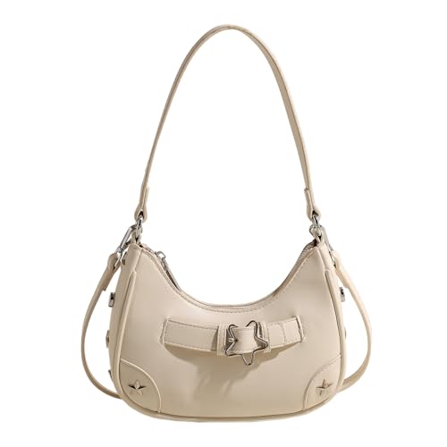 BABYVIVA Tasche für Damen, Vintage-Stil, PU-Leder, Unterarmtasche, modische Schultertasche, Umhängetasche, 90er-Jahre-Stil, ästhetischer Stern, verstellbarer Riemen, Handtasche, beige, As shown in the von BABYVIVA