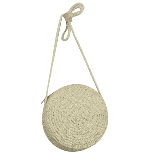 BABYVIVA Tasche für Damen, handgewebte Strohtasche für Damen, Mädchen, Urlaub, Strandtasche, einfarbig, Umhängetasche, rund, Crossbody-Tasche für Handy, Make-up, beige, Diameter 16.5cm von BABYVIVA