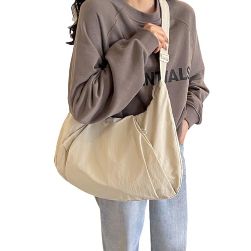 BABYVIVA Tasche für Damen, japanischer Stil, Umhängetasche, große Kapazität, Umhängetasche, einfarbig, Knödeltasche, weibliche lässige Kuriertasche, beige, 47*31cm (error 1-3cm) von BABYVIVA