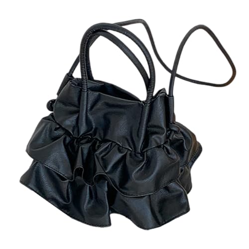 BABYVIVA Tasche für Damen, koreanische Mode, plissiert, Umhängetasche, leicht, PU-Leder, Schultertasche, Eimertasche, Sling Pack für den täglichen Gebrauch, Schwarz , As shown in the picture (error von BABYVIVA