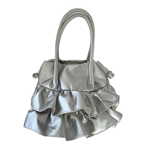 BABYVIVA Tasche für Damen, koreanische Mode, plissiert, Umhängetasche, leicht, PU-Leder, Schultertasche, Eimertasche, Sling Pack für den täglichen Gebrauch, silber, As shown in the picture (error von BABYVIVA