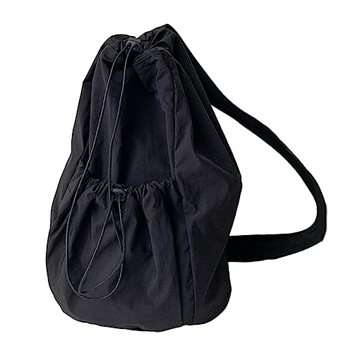 BABYVIVA Tasche für Damen, mit Kordelzug, gerüscht, Nylon, lässig, trendig, große Kapazität, Schultertasche für Mädchen, Damen, vielseitige Taschen, Schwarz , As shown (error 1-3cm) von BABYVIVA