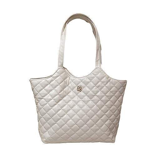 BABYVIVA Tasche für Damen, mit Tragegriff oben, modisch, gesteppt, große Kapazität, Einkaufstasche, elegant, einfache Handtasche für Reisen, Polyurethan Weiß, As shown in the picture (error 1-3cm) von BABYVIVA