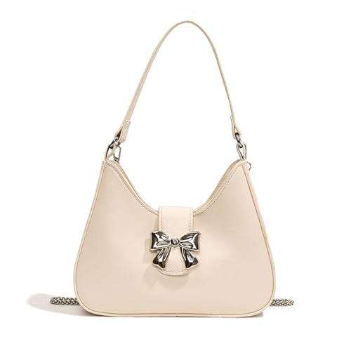 BABYVIVA Tasche für Damen, niedliche Schleife, PU-Leder, Achseltasche, Geldbörse, Kette, Umhängetasche, Handtasche, ästhetische Kuriertasche, beige, As shown in the picture (error 1-3cm) von BABYVIVA