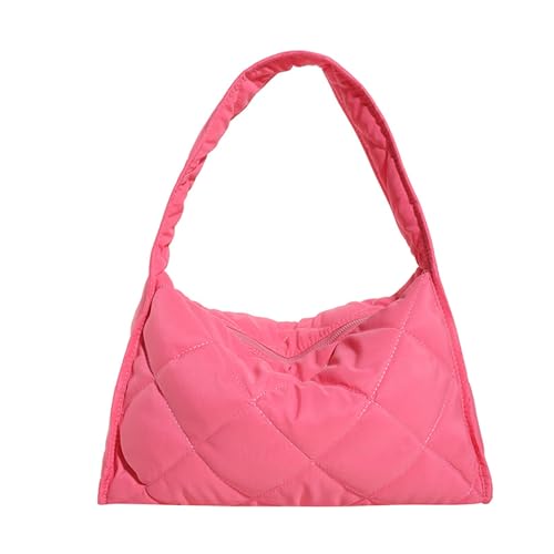 BABYVIVA Tasche für Damen, stilvolle Damen Diamant gesteppte Nylon Daunen Schultertaschen Handtasche leichte und warme Unterarmtaschen, hot pink, Reference size chart von BABYVIVA
