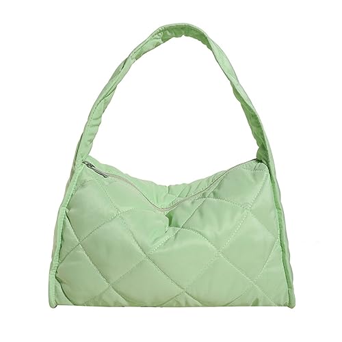 BABYVIVA Tasche für Damen, stilvolle Damen Diamant gesteppte Nylon Daunen Schultertaschen Handtasche leichte und warme Unterarmtaschen, lichtgrün, Reference size chart von BABYVIVA