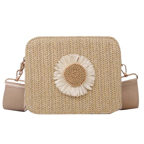 BABYVIVA Tasche für Damen, tragbare Strohtasche mit schönem Blumenmuster, böhmische Schultertaschen, leicht und einfach zu transportieren, Crossbody-Geldbörse, khaki, As shown in the picture (error von BABYVIVA