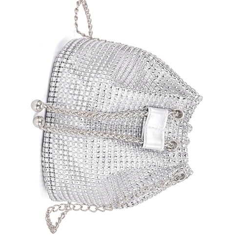 BABYVIVA Tasche für Damen, trendige Schultertasche, Kordelzug, Eimertasche, zeigen Sie Ihren persönlichen Charme mit exquisiter Dekoration, silber, 18*14*11cm von BABYVIVA