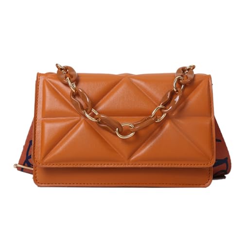 BABYVIVA Umhängetasche für Damen, 2023, Crossbody-Tasche für Mädchen und Frauen, breites Band, quadratische Tasche, große Kapazität, Umhängetasche, modische Kettentasche, braun, 20*12.5*7cm von BABYVIVA