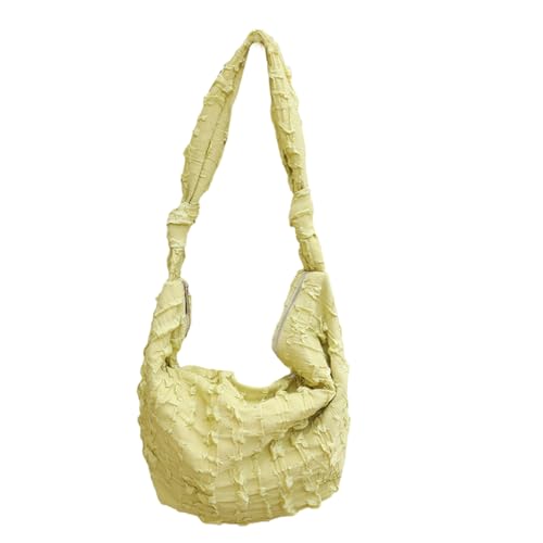 BABYVIVA Umhängetasche für Damen, Segeltuch, plissiert, mit geknotetem breitem Riemen, einfarbig, großes Fassungsvermögen, gerüschte Handtasche, gelb, As shown in the picture (error 1-3cm) von BABYVIVA